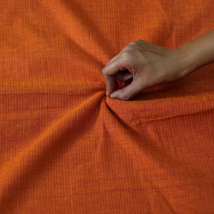 Pure Cotton Handloom Rust Orange With Slub Stripes Hand Woven Fabric ...