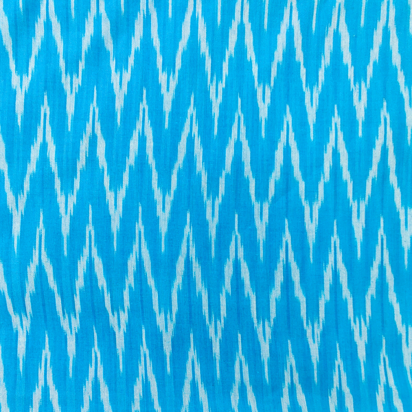 Pre-cut 1.80 meter Pure Cotton Ikkat Light Blue With Cream Zig Zag Woven Fabric