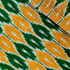 Pure Cotton Ikkat Mustard And Dark Green HoneyComb Weave Hand Woven Fabric