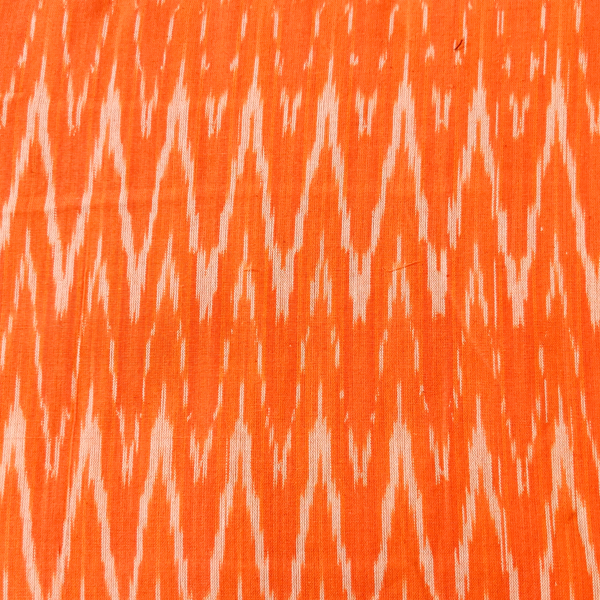 Pre-cut 1.80 meter Pure Cotton Ikkat Orange With Cream Zig Zag Woven Fabric