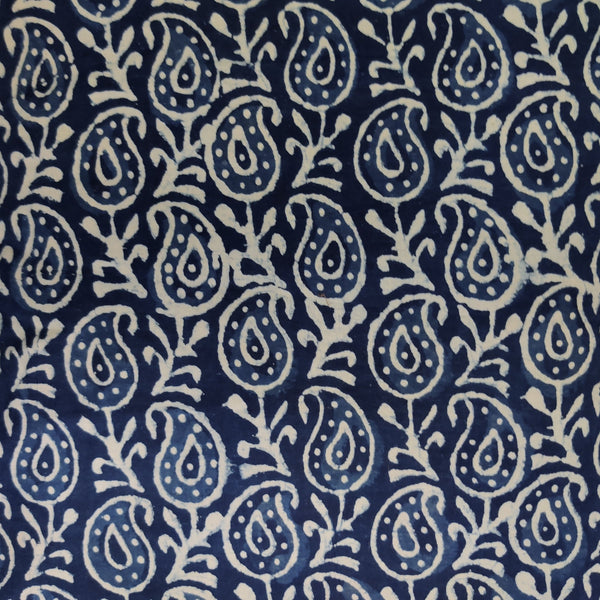 Pre-cut 2.30 meter Pure Cotton Indigo Kairi Jaal Hand Block Print Fabric