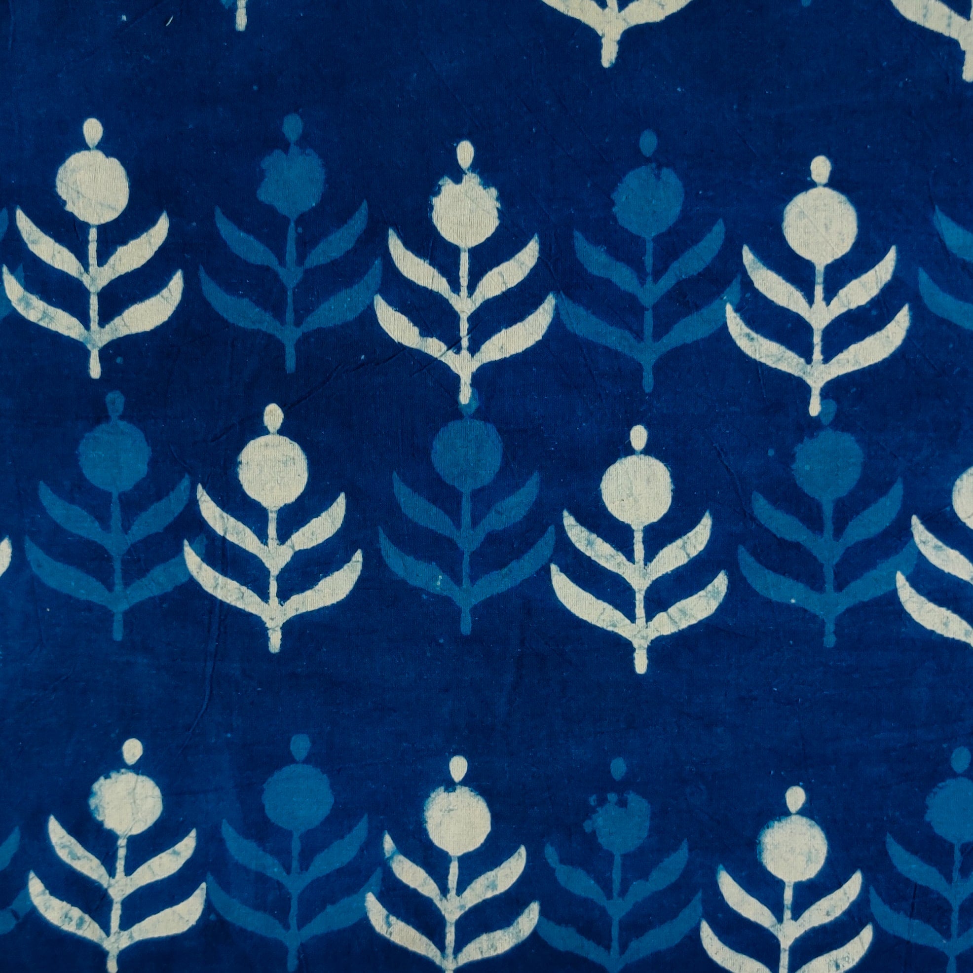 Pure Cotton Indigo With Cream And Light Indigo Plant Motif Hand Block ...