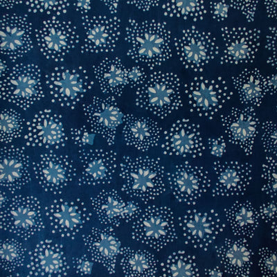 Pure Cotton Indigo With Dot Abstrct Flowers Hand Block Print Fabric