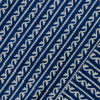 Pure Cotton Indigo With Dot Stripes And Curvy Creeper Hand Block Print Fabric