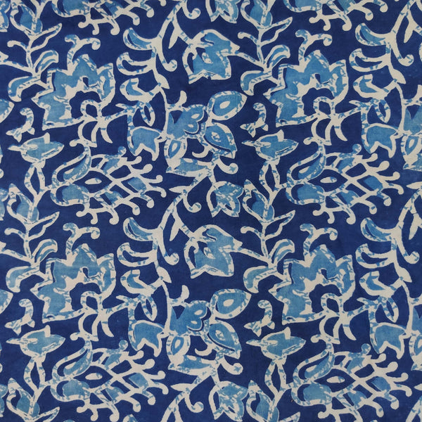 Precut 1.90 Meter Pure Cotton Indigo With Light Indigo Jaal Hand Block Print Fabric