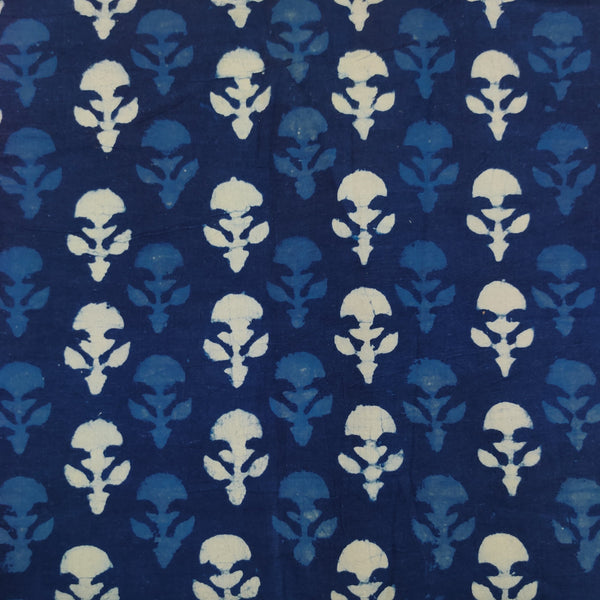 Pre-cut 2.30 meter Pure Cotton Indigo With Mushroom Motifs Hand Block Print Fabric