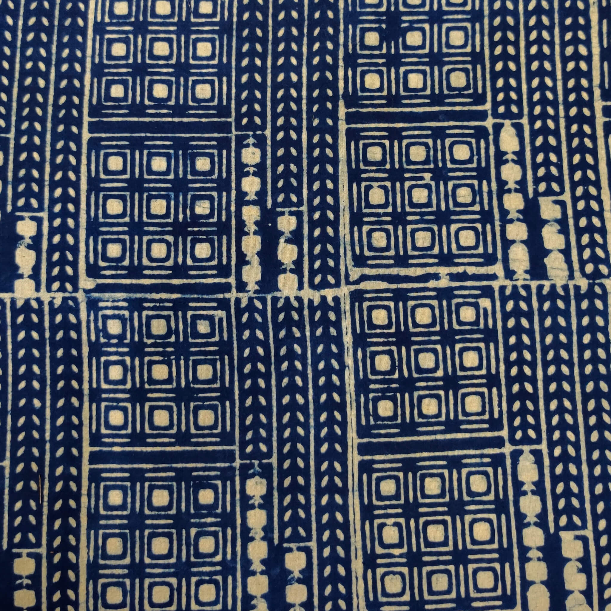 Pure Cotton Indigo With Sqaures And Rectangle Geometric Tiles Hand Blo ...
