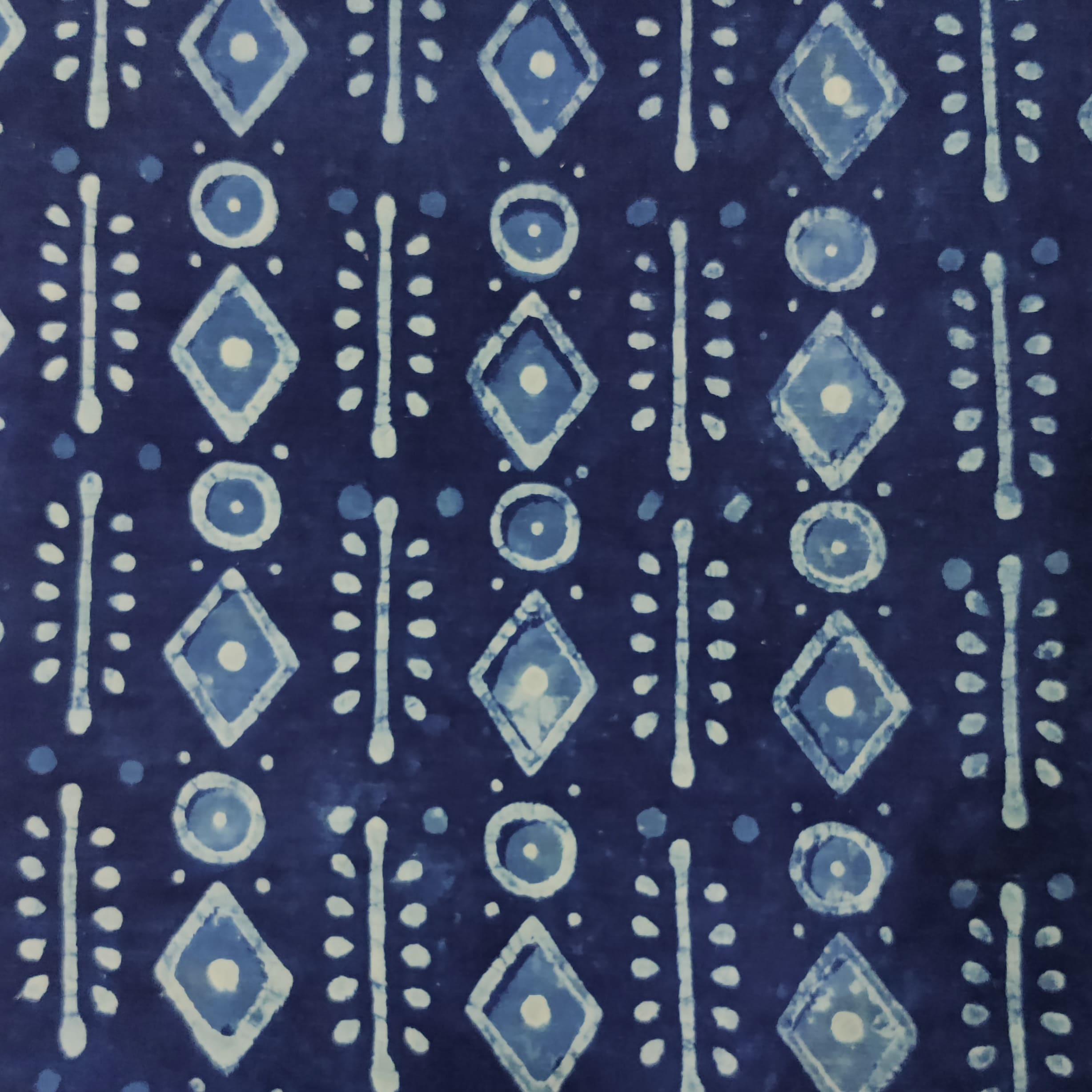 Pre-Cut 2.50 Meter Pure Cotton Indigo With Tribal Motif Hand Block Pri ...