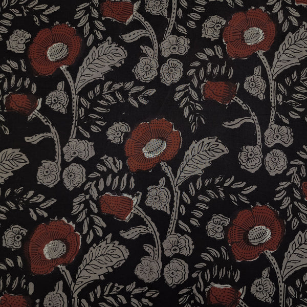 Pure Cotton Jahota With Rust Grey Jaal Flower Hand Block Print Fabric