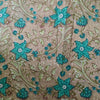 Pure Cotton Jaipuiri Brown Grey With Blue Teal Flower Jaal Hand Block Print Fabric