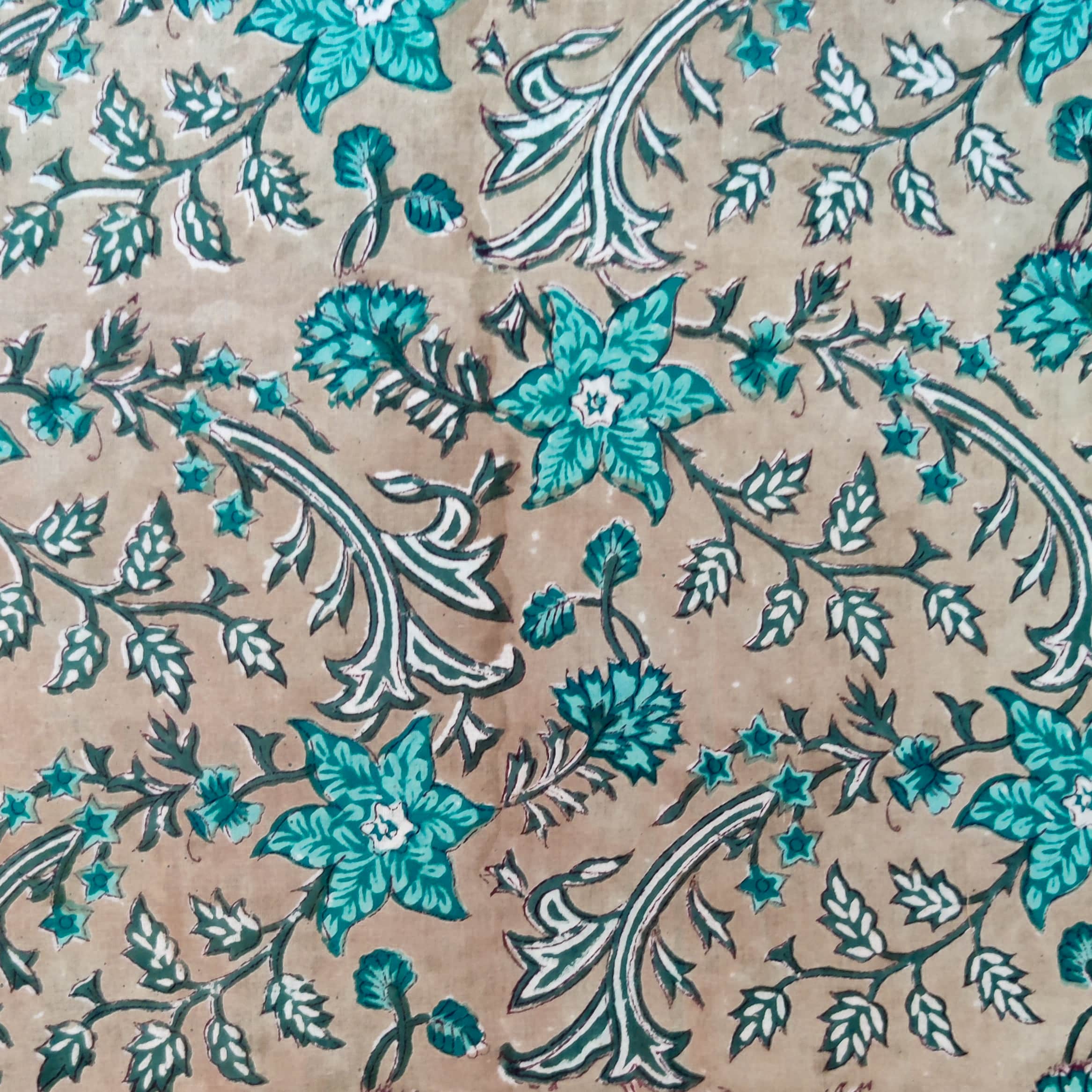 Pure Cotton Jaipuri Ash Brown With Blue Floral Jaal Hand Block Print F ...