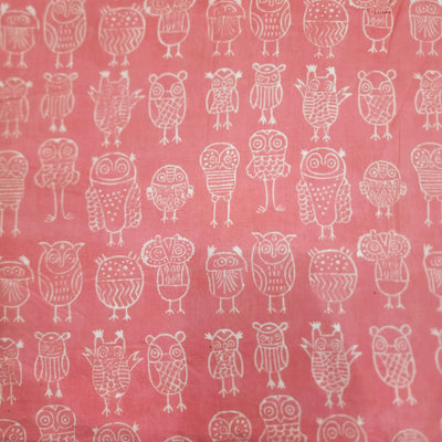 Pure Cotton Jaipuri Baby Pink With owle Hand Block Print Fabric