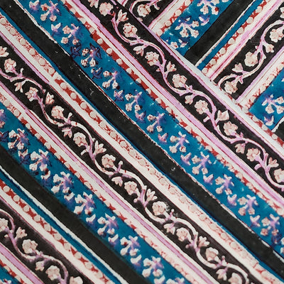 Pure Cotton Jaipuri Black and Pink Two Different Border Creeper Hand Block Print Fabric