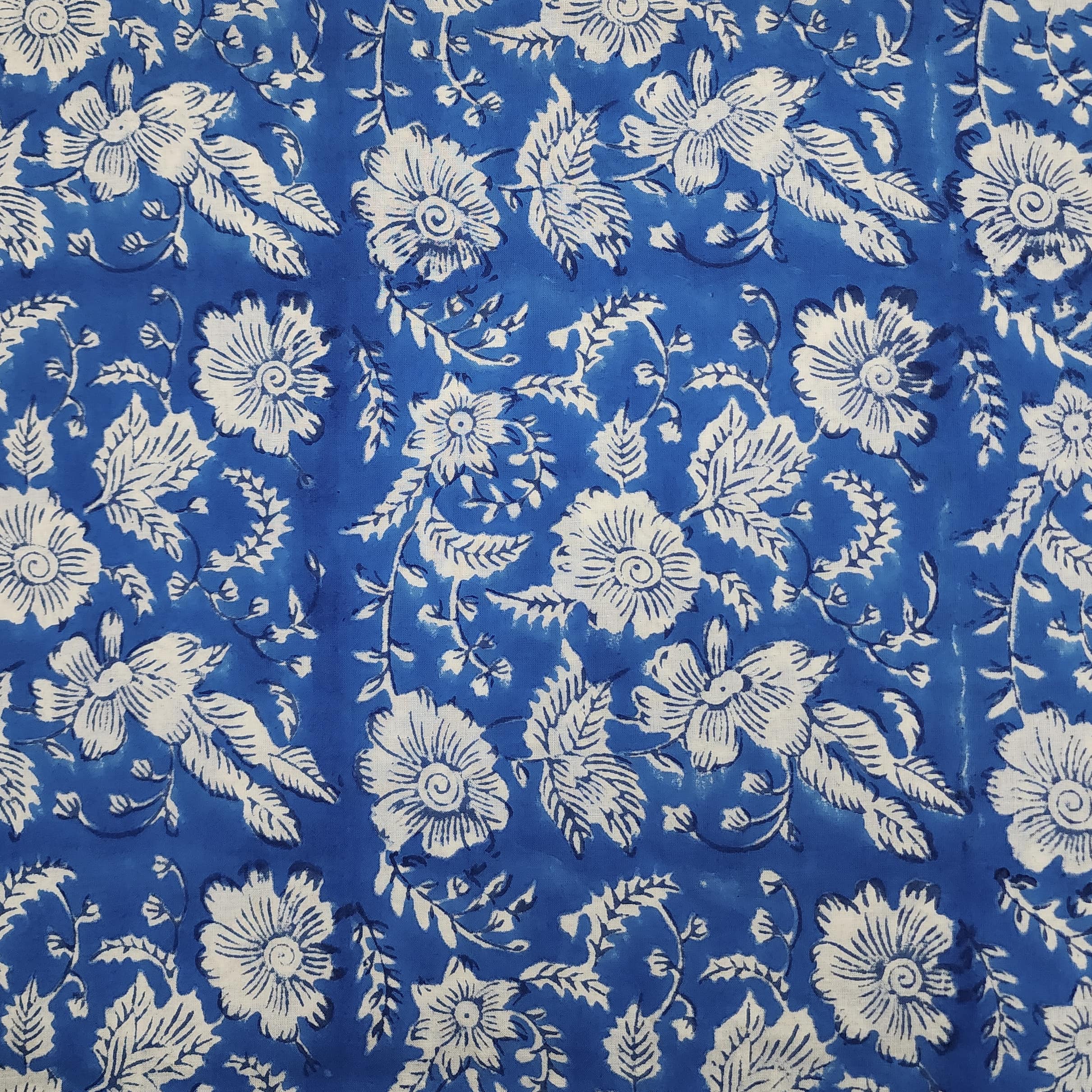 Pure Cotton Jaipuri Blue Jaal Flowers Hand Block Print Fabric – Sanskruti