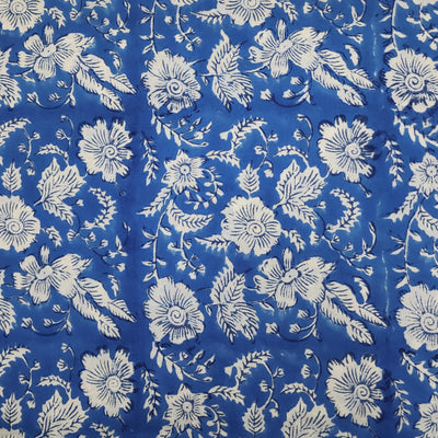 Pure Cotton Jaipuri Blue Jaal Flowers Hand Block Print Fabric