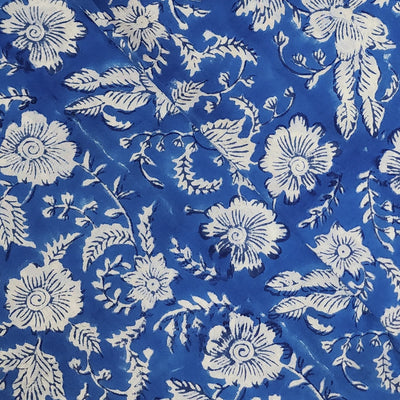 Pure Cotton Jaipuri Blue Jaal Flowers Hand Block Print Fabric