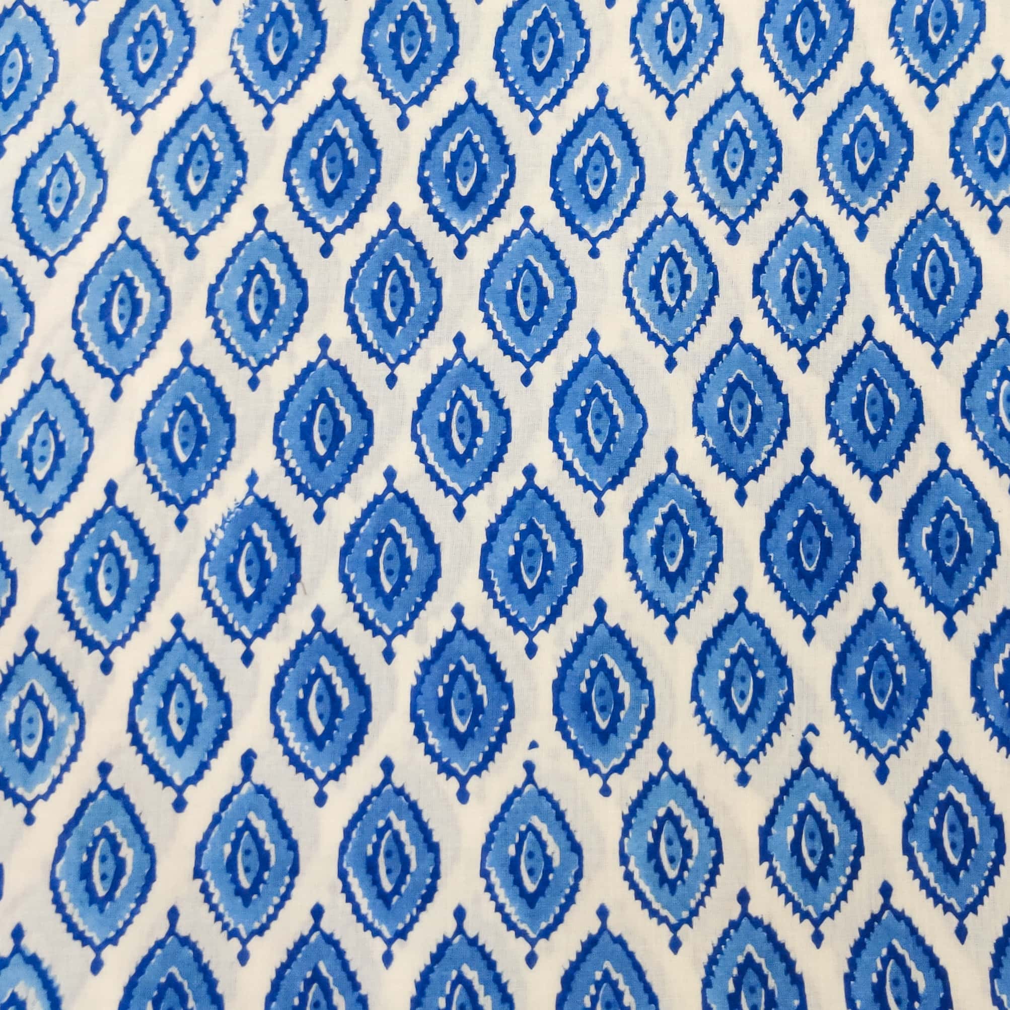 Pure Cotton Jaipuri Blue Motifs Hand Block Print Fabric – Sanskruti