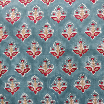 (Pre Cut 1.59 Meter )Pure Cotton Jaipuri Blue With Beautiful Motif Hand Block Print Fabric