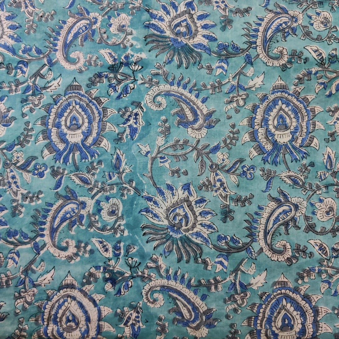 Pre Cut 2.10meter Pure Cotton Jaipuri Blue With Blue Grey Wild Wild Ja ...