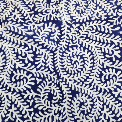 Pure Cotton Jaipuri Blue With Curvy Creeper Hand Block Print Fabric