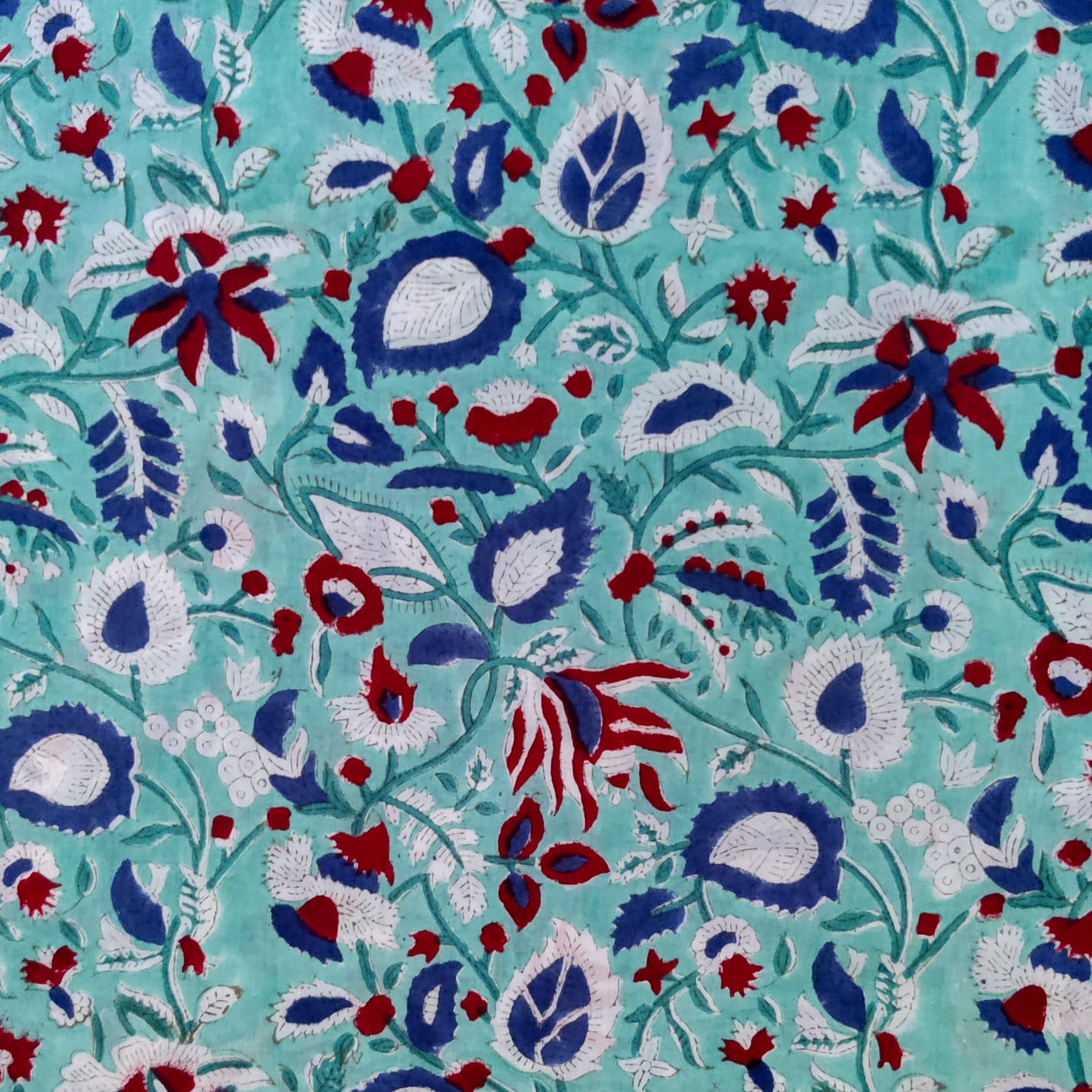 Pure Cotton Jaipuri Blue With Dark Blue And Maroon Jaal Hand Block Pri ...