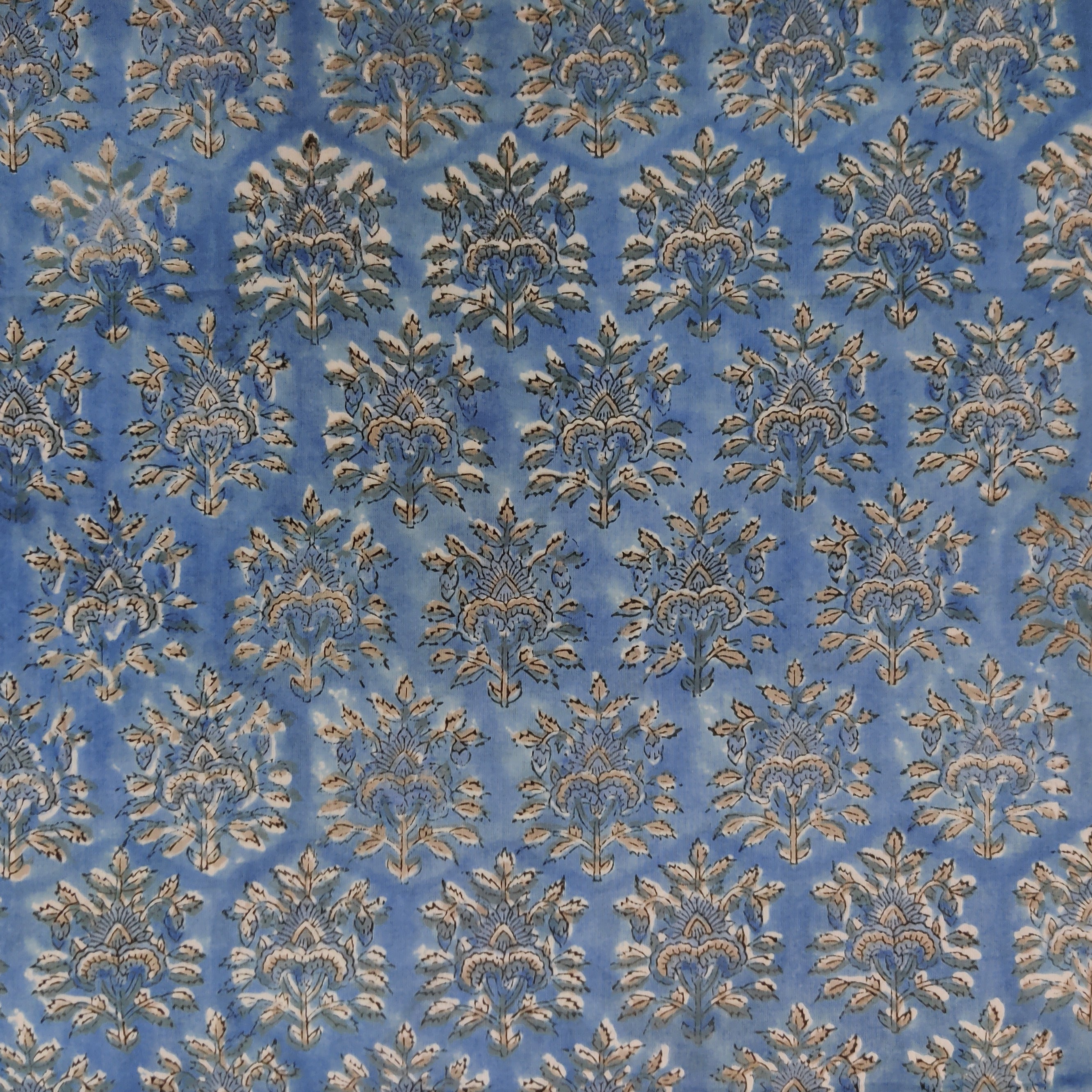 Pure Cotton Jaipuri Blue With Grey Leafy Jaal Hand Block Print Fabric ...