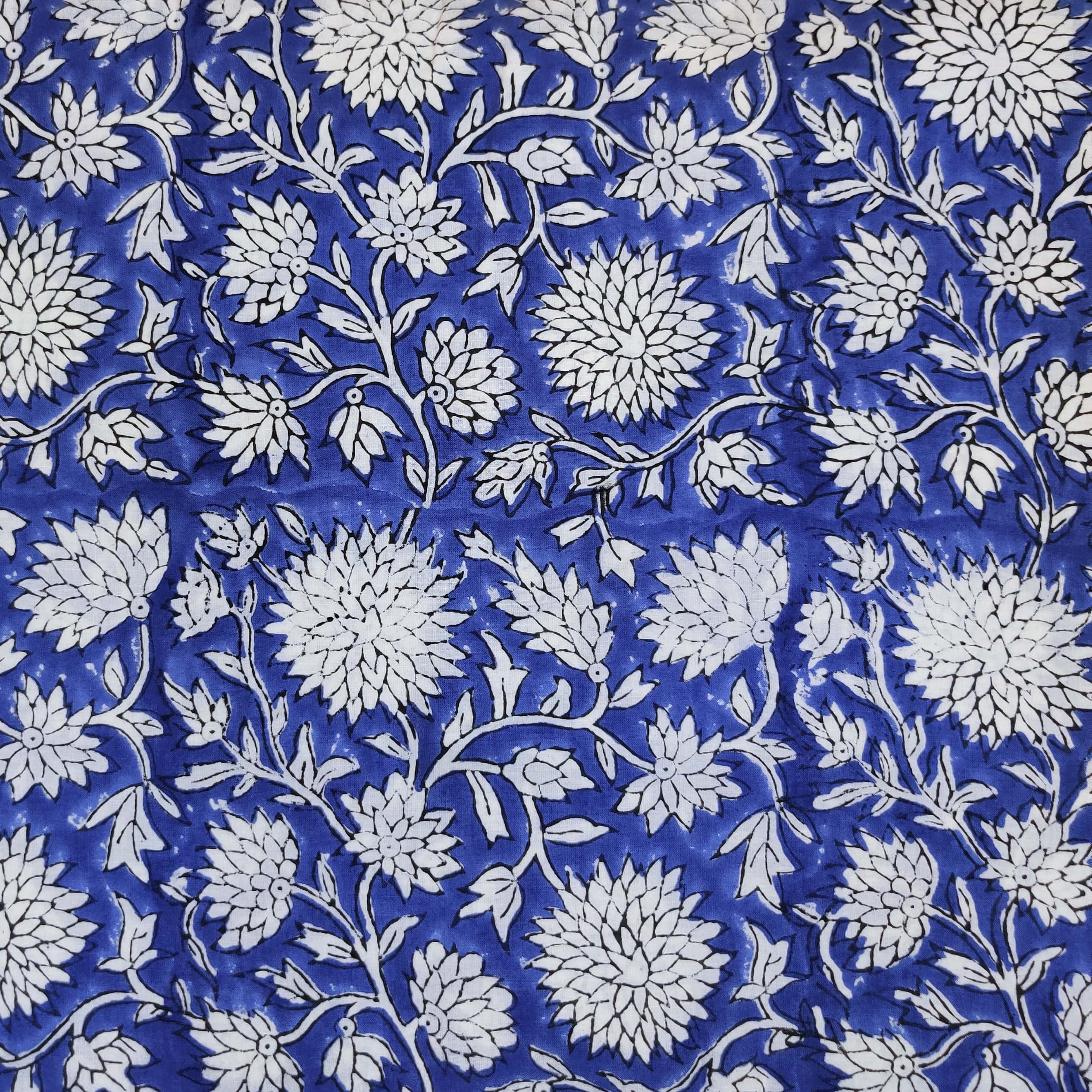 Pure Cotton Jaipuri Blue With Marrigold Jaal Hand Block Print Fabric ...