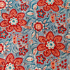 Pure Cotton Jaipuri Blue With Red Wild Wild Flower Jaal Hand Block Print Blouse Piece Fabric ( 1.35 meter )