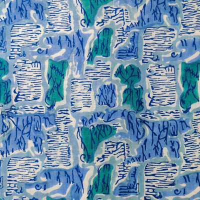 Pure Cotton Jaipuri Blue With Thorny Motifs Hand Block Print Blouse Fabric ( 95 Cm )