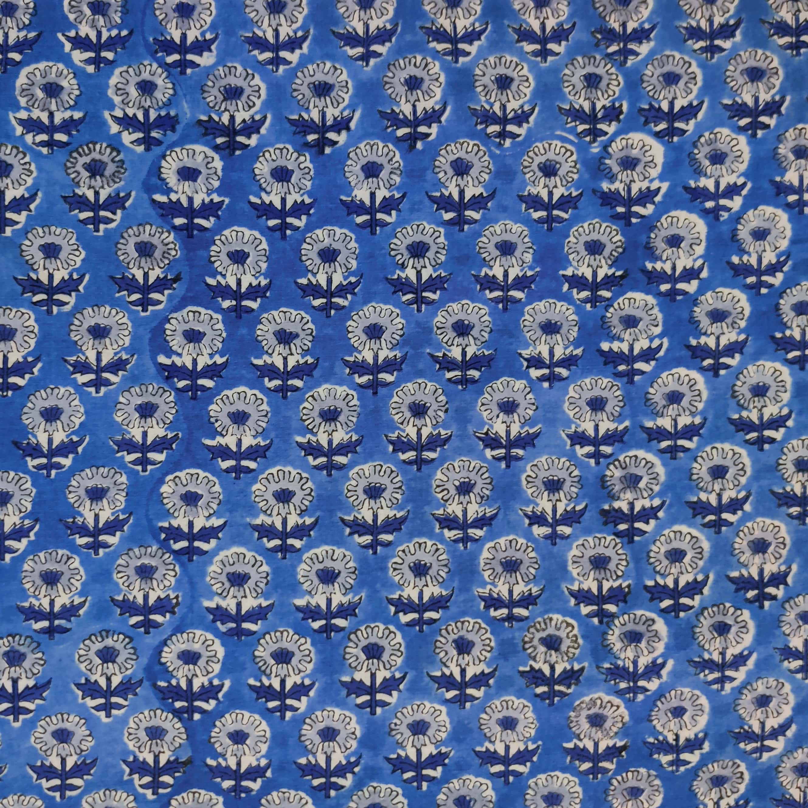 Pure Cotton Jaipuri Blue With Tiny Blue Plant Hand Block Print Fabric ...