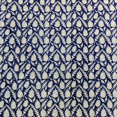 Pure Cotton Jaipuri Blue With White Flower Bud All Over Pattern Hand Block Print Fabric