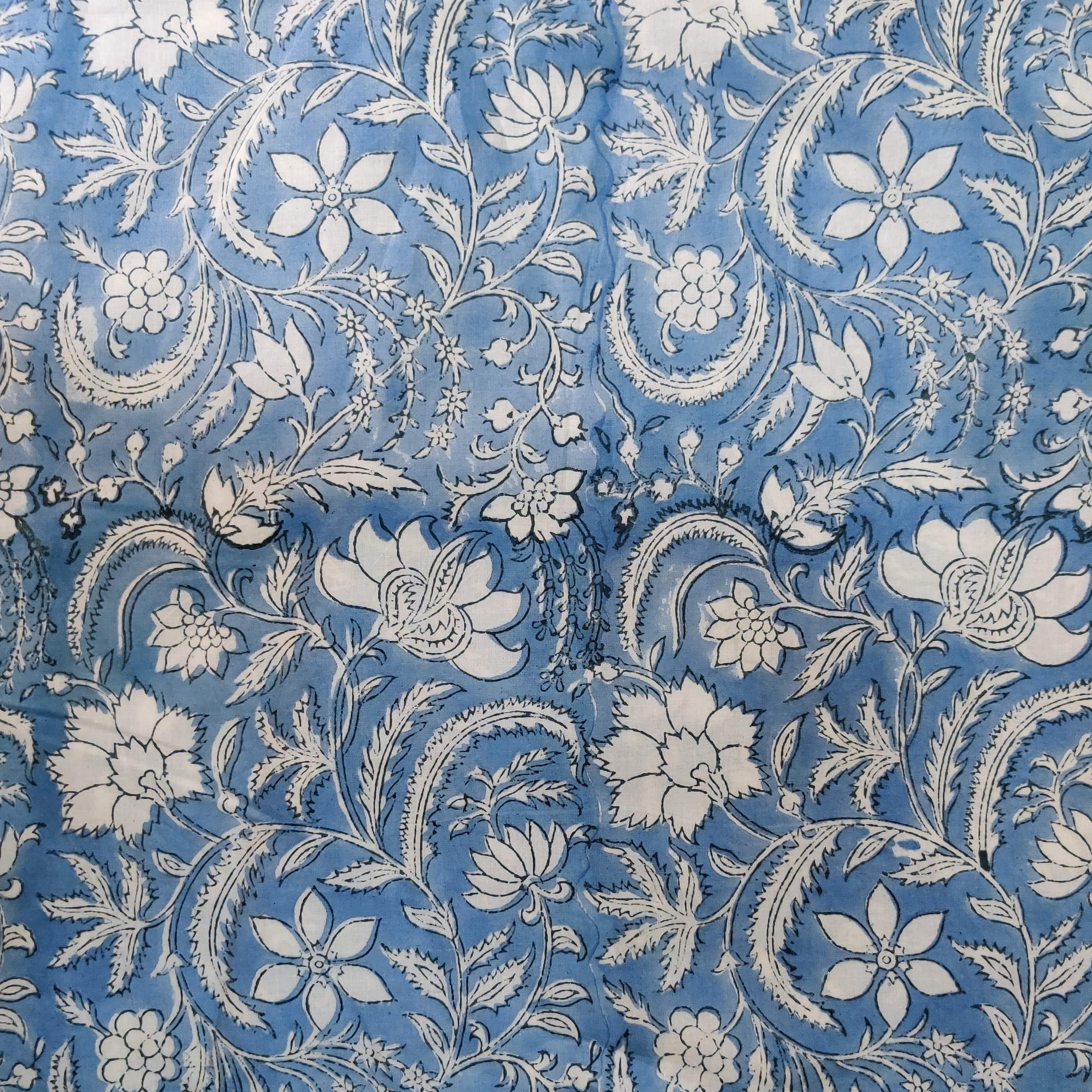 Pure Cotton Jaipuri Blue With White Jaal Hand Block Print Fabric ...