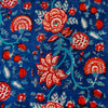 Pure Cotton Jaipuri Blue With Wild Flower Jaal Hand Block Print blouse Fabric ( 80 cm )