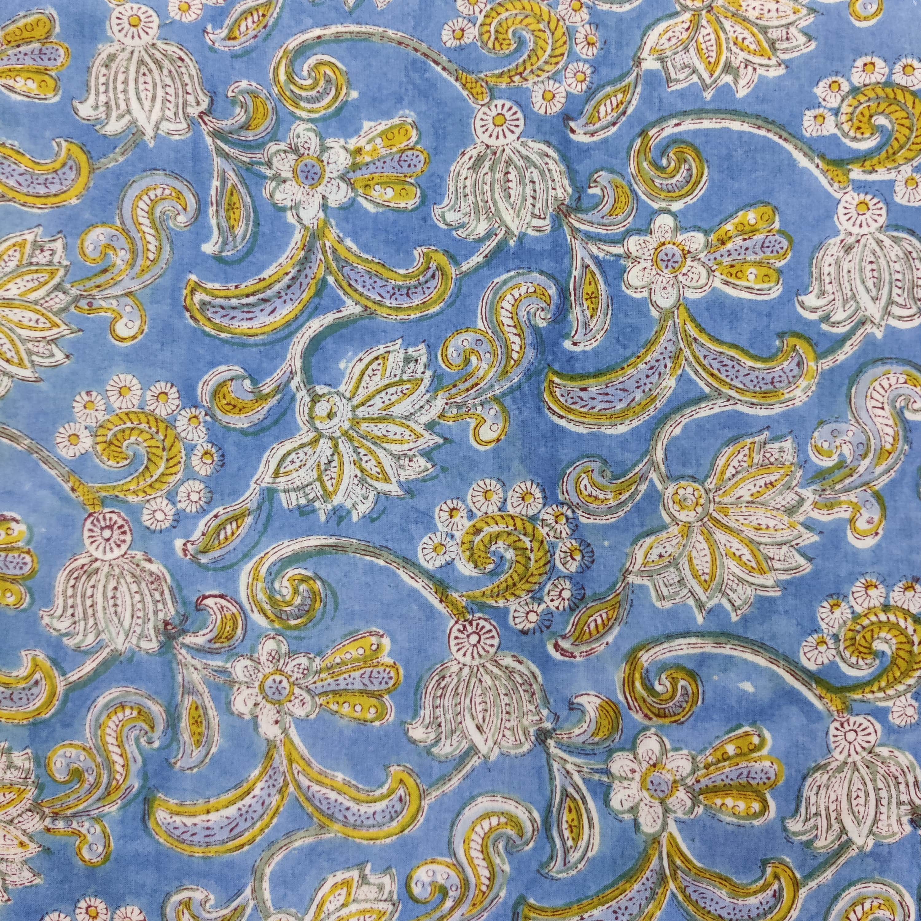 Pure Cotton Jaipuri Blue With Wild Jaal Hand Block Print Fabric – Sanskruti