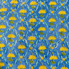 Pure Cotton Jaipuri  Blue With Yellow Lotus Comb Patterned Hand Block Print Fabric