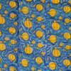 Pre-Cut 2 Meters Pure Cotton Jaipuri Blue With Yellow Pomogranate Jaal Hand Block Print Fabric