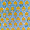 Pure Cotton Jaipuri Blue With Yellow Poppy Bud Hand Block Print Blouse Fabric ( 1 Meter )
