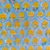Pure Cotton Jaipuri Blue With Yellow Poppy Bud Hand Block Print Fabric