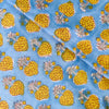 Pure Cotton Jaipuri Blue With Yellow Poppy Bud Hand Block Print Fabric