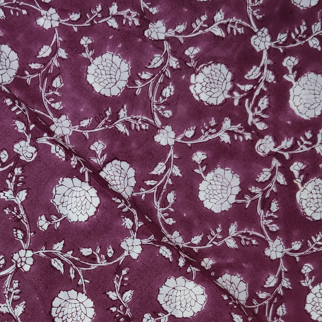 Pure Cotton Jaipuri Burgundy With All Over Pattern Hand Block Print Fa ...