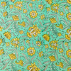 Pure Cotton Jaipuri Cyan With Yellow Floral Jaal Hand Block Print Fabric