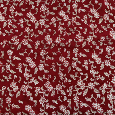 Pre-cut ( 1.80 Meter )Pure Cotton Jaipuri Dark Red With Tiny Red Flowers Jaal Hand Block Print Fabric