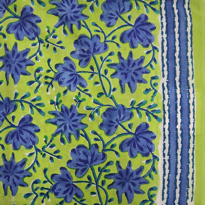Pure Cotton Jaipuri Green With Blue Jaal Hand Block Print Fabric
