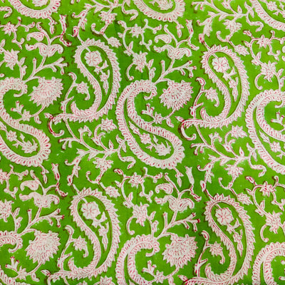 Pre-cut 1.45 meter Pure Cotton Jaipuri Green With Kairi Jaal Hand Block Print Fabric