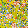 Pure Cotton Jaipuri Green With Orange And Blue Abstract Jaal Hand Block Print Fabric