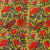 Pure Cotton Jaipuri Green With Orange Wild Flower Jaal Hand Block Print Fabric