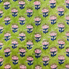 Pure Cotton Jaipuri Green With Pink And Blue Flower Buds Hand Block Print Fabric