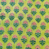 Pure Cotton Jaipuri Green With Pink Flower Hand Block Print Fabric