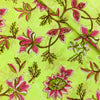 Pure Cotton Jaipuri Green With Pink Flower Jaal Hand Block Print Fabric