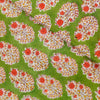 Pure Cotton Jaipuri Green With Pink Flower Plant Motif Hand Block Print Blouse Fabric (95 cm)